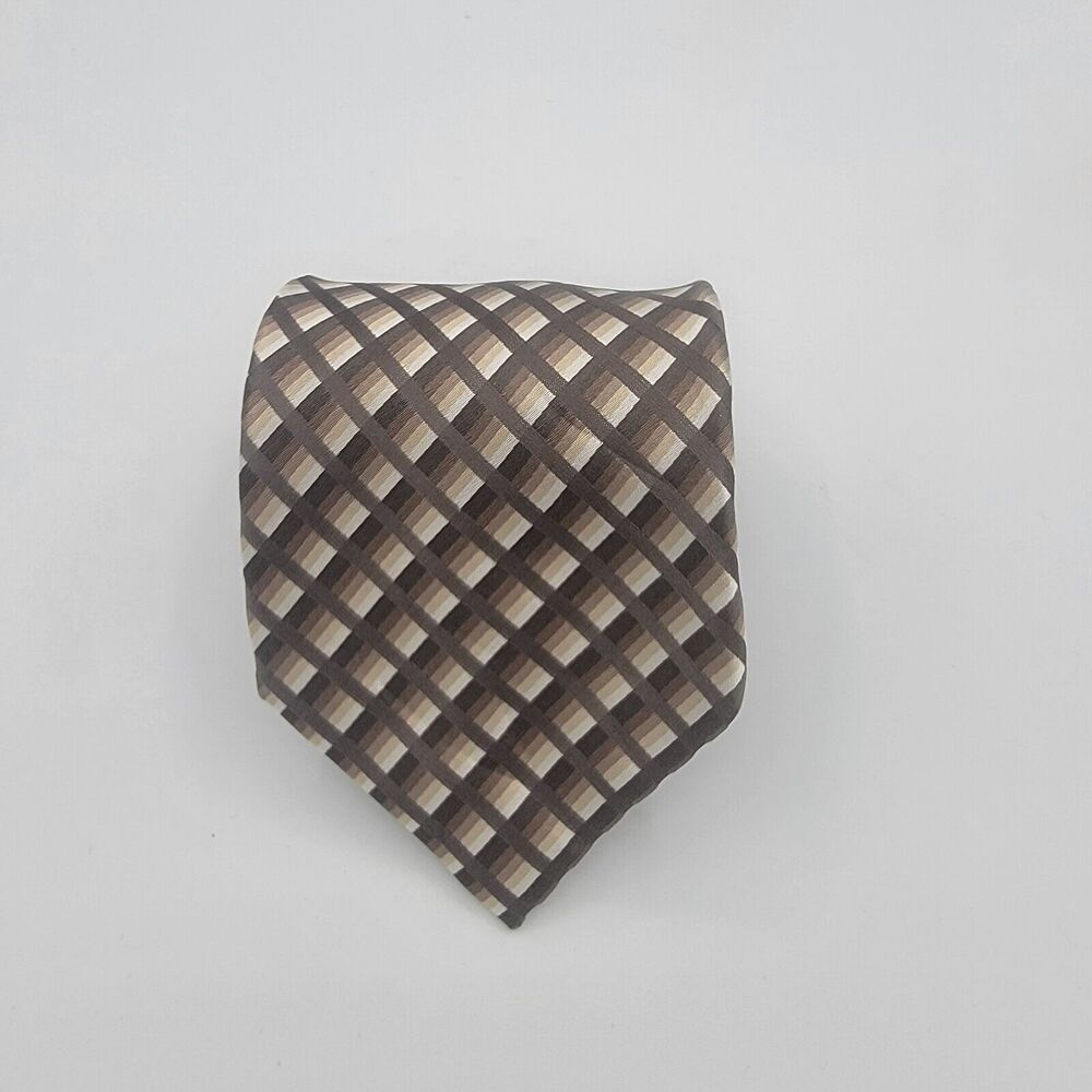 Necktie Mens Vintage Kenneth Cole Reaction 100% Silk Brown White Size 58 By 3.5